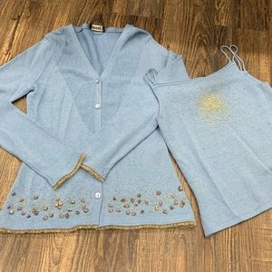 Blue Beaded Women's Sweater Set